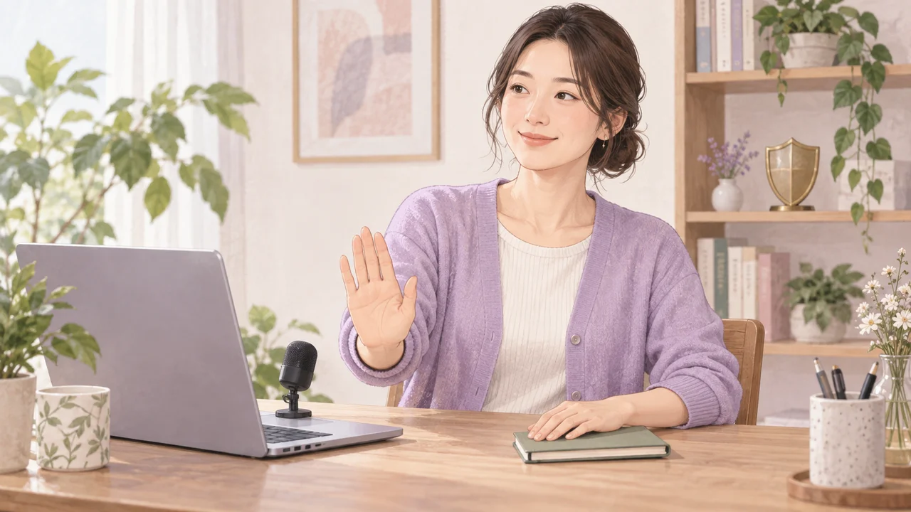 オンラインの会話で対応できる範囲を伝える成人女性のイメージイラスト