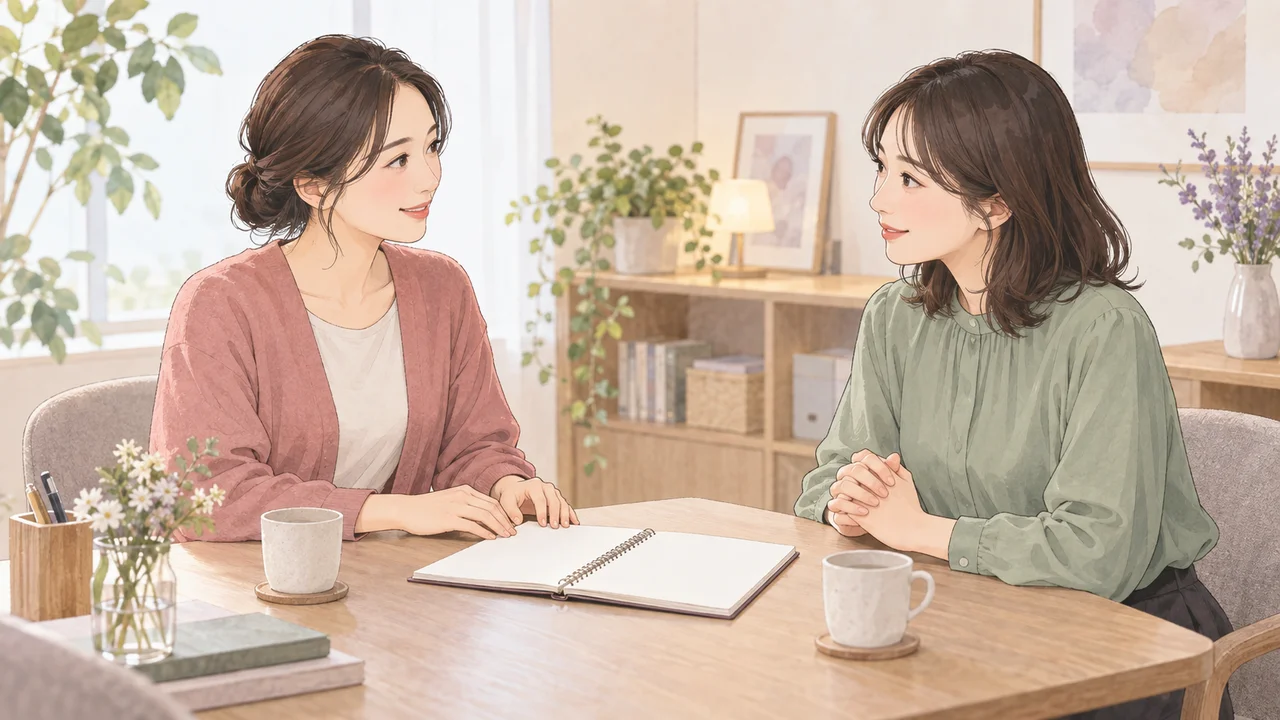 ノートを見ながら仕事の条件を相談する成人女性たちのイメージイラスト