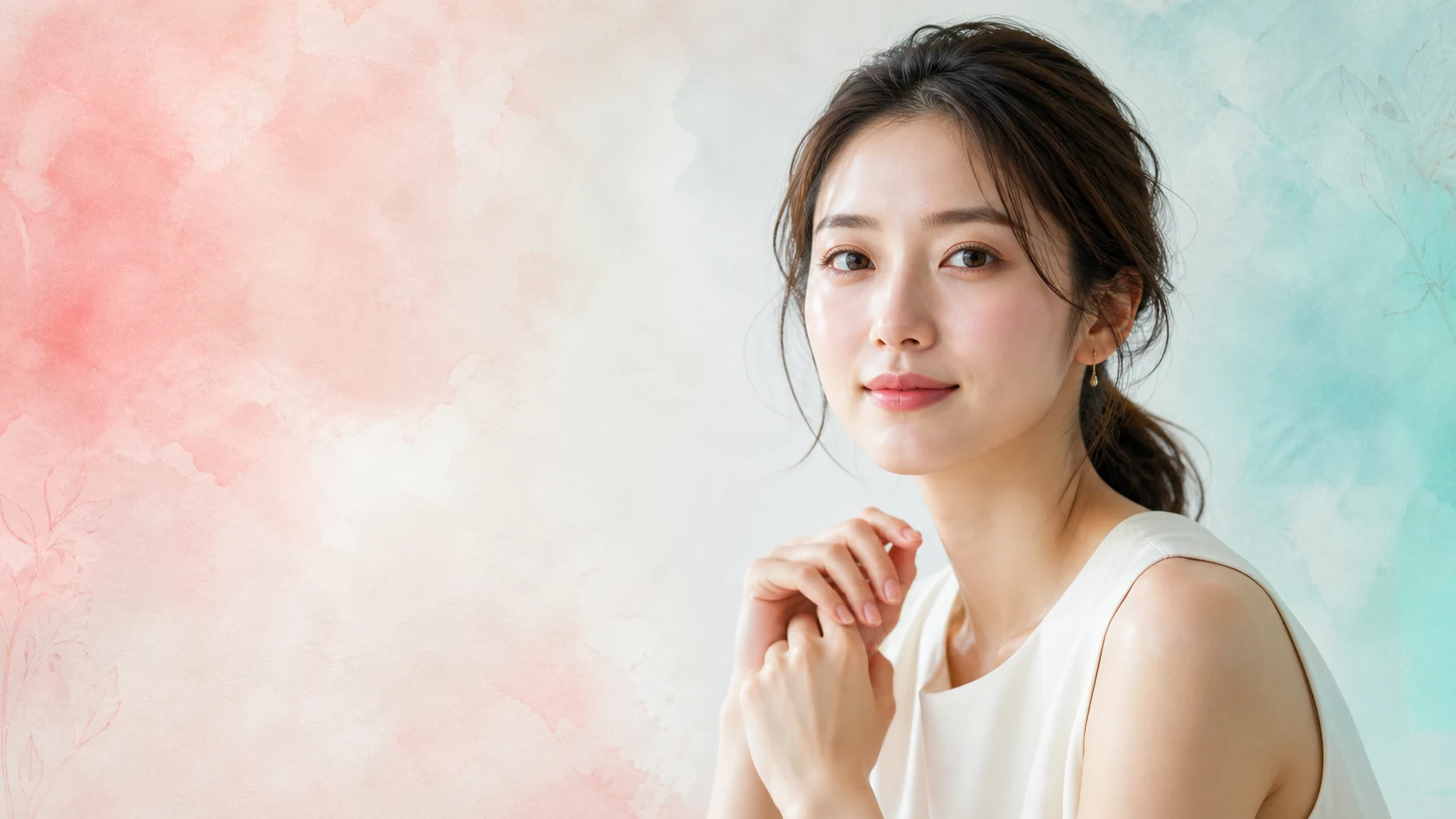 明るい配信ルームで微笑む成人女性
