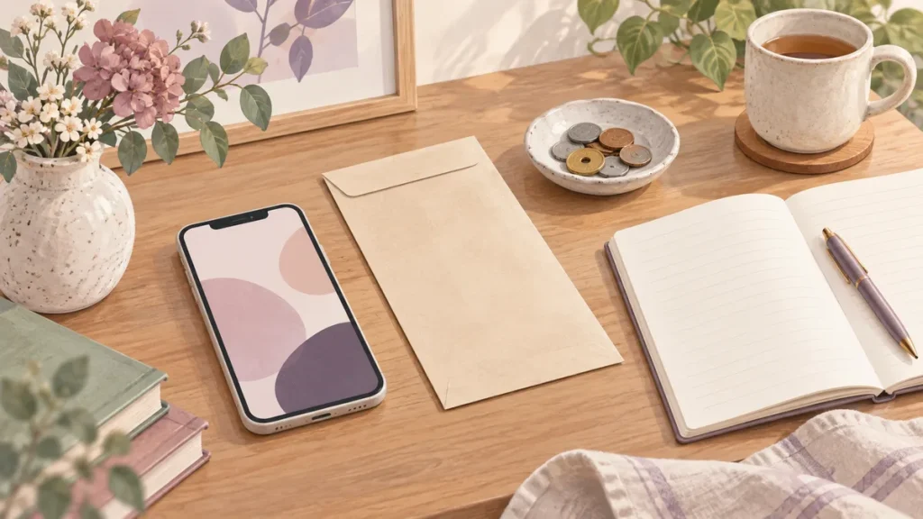 スマートフォンと封筒で支払いを確認するイメージイラスト